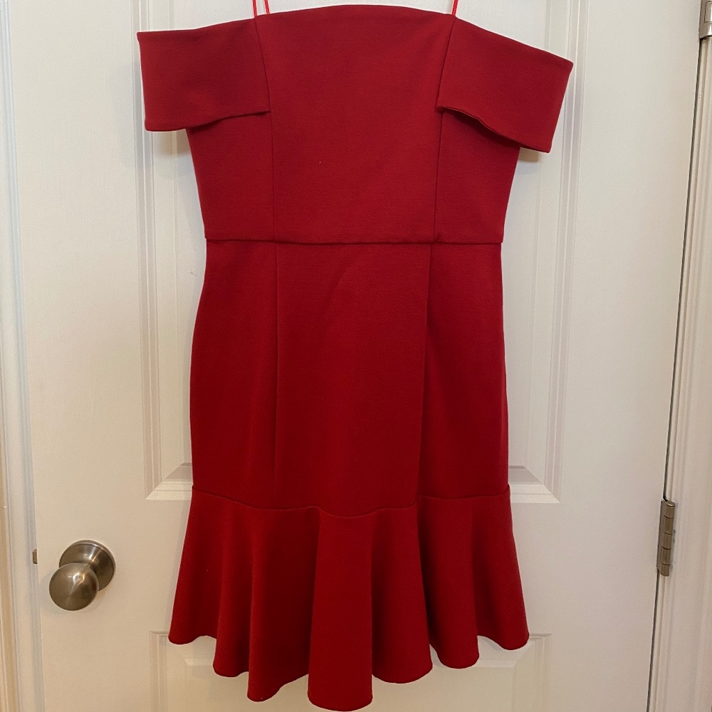 NWT $495 N NICHOLAS Red Ponti Off Shoulder Mini Party Cocktail Dress - Size 4